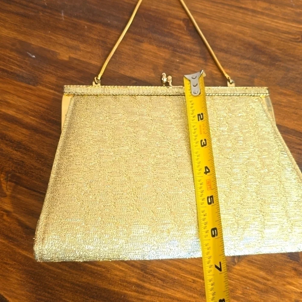 Vintage Gold Metallic Fabric Clutch Short strap Wristlet Retro PARTY Dance